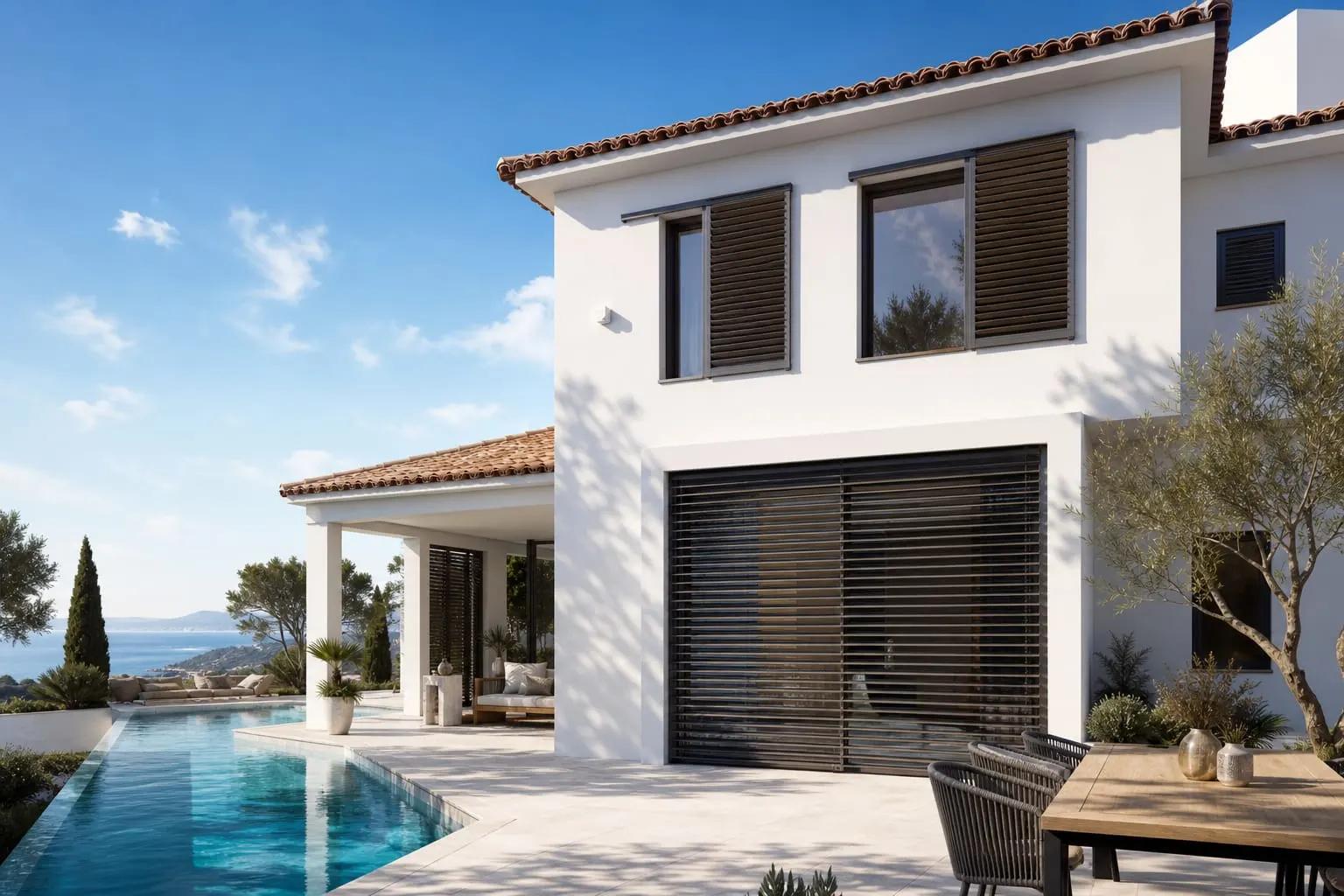 Villa cephesinde motorlu alüminyum panjur