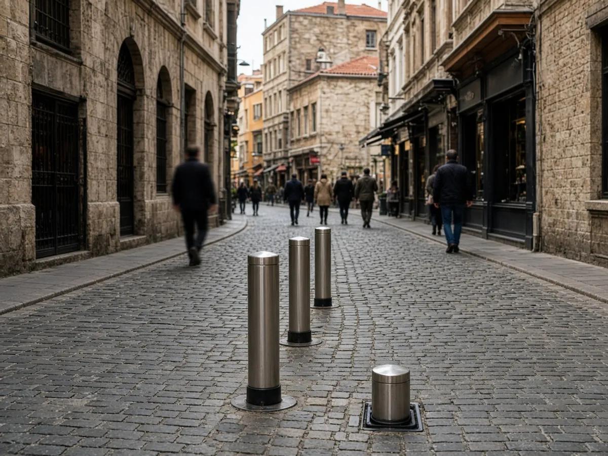 Yaya bölgesinde araç trafiğini kapatan mantar bariyerler