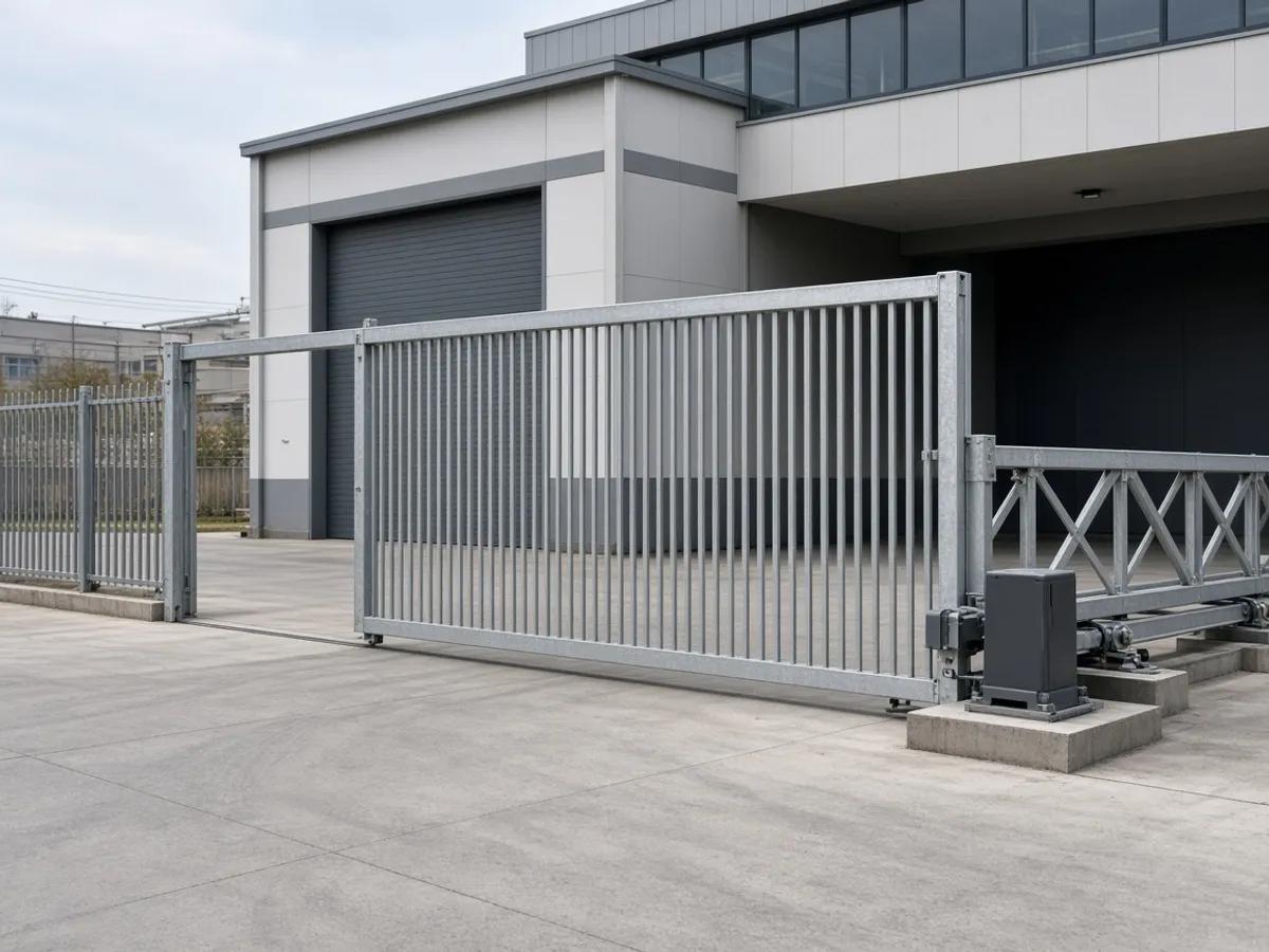 Fabrika girişinde galvaniz konsol (raysız) yana kayar kapı